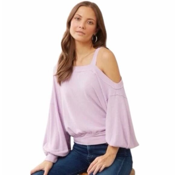 Free People Flaunt It Off The Shoulder Top Ballon Sleeve Lilac Size Small - Picture 1 of 9